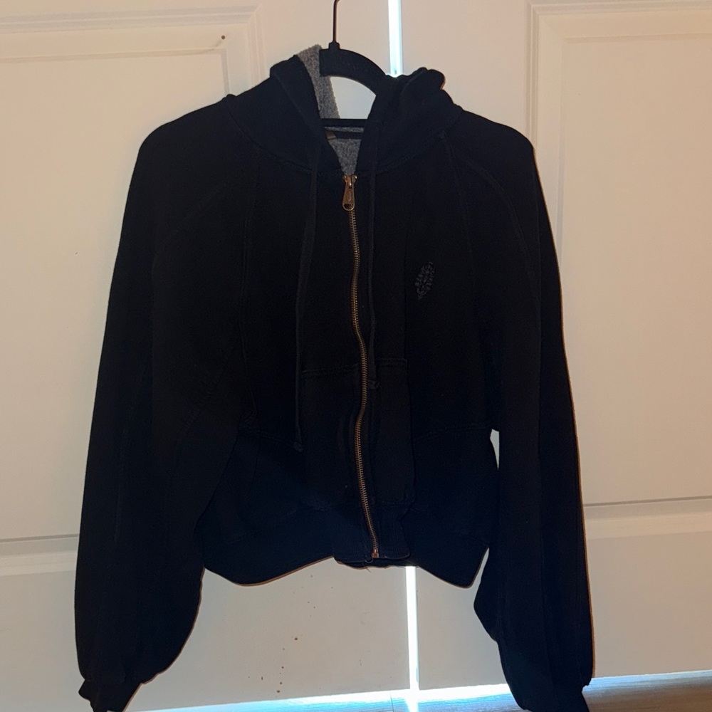 FREE PEOPLE MOVEMENT CROPPED Black Zip-Up Hoodie